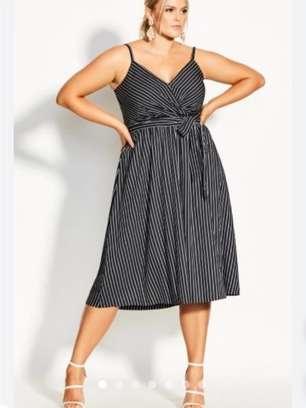 City Chic Black and White Striped Midi Wrap Dress size 16W